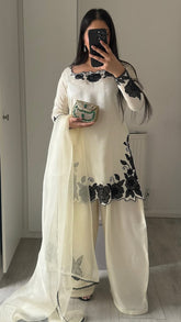 White Zauq Embroidered 3Pc