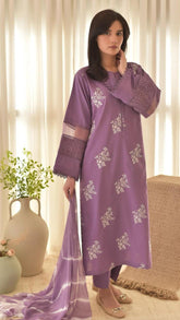 Hooriya Purple Emb 3pc