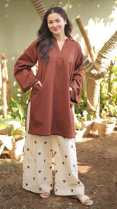 Brown Pocket Dhanak Emb Set