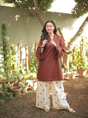Brown Pocket Dhanak Emb Set