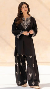 Black Sajal Emb Farshi Shalwar Set