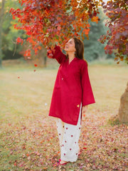 Mehroon Pocket Dhanak Emb Set