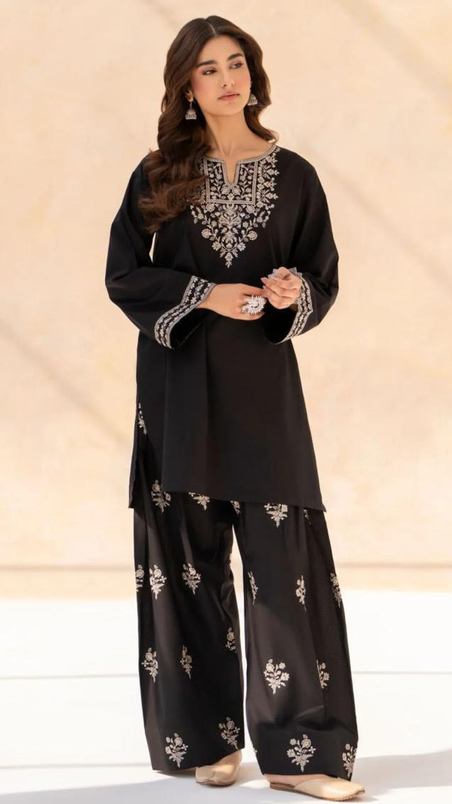 Black Sajal Emb Farshi Shalwar Set