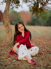 Mehroon Pocket Dhanak Emb Set